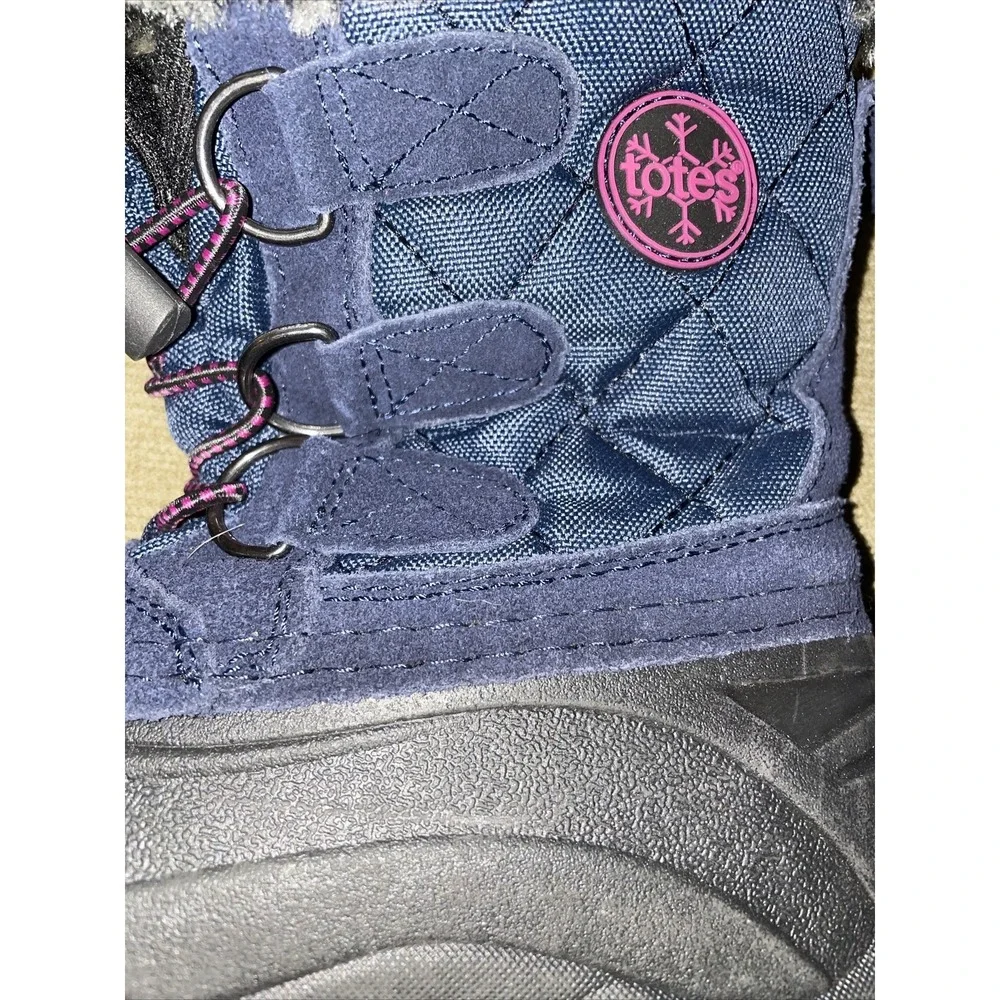 New kids size 11 Totes waterproof shell fur lined navy blue Boots